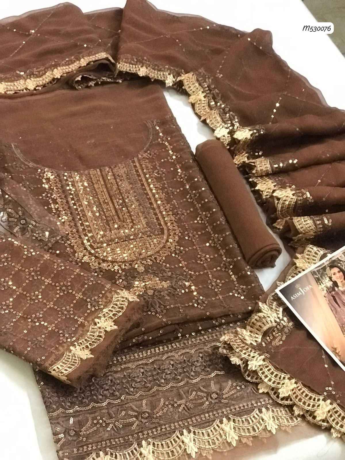 Luxury Embroidered Chiffon 3-Piece Suit with Silk Trouser | Ikhwan New Arrivals – November Drop 1