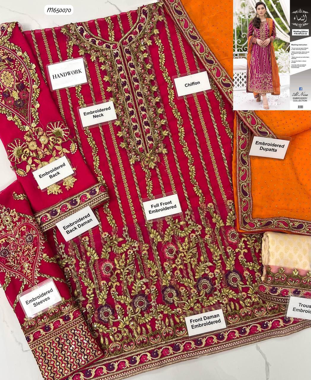 Ikhwan – Luxury Chiffon Hand-Embroidered 3-Piece Suit with Jamawar Trouser & Heavy Adda Work | November Drop 2 Collection