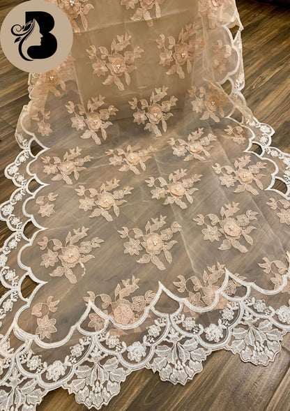 Organza Fully Heavy Embroidered 3-Piece Suit | Sequins & 3D Flowers | Dyed Satin Silk Trouser | 2 Styles – Kameez/Shalwar & Frock | November Drop 2 Winter 2025