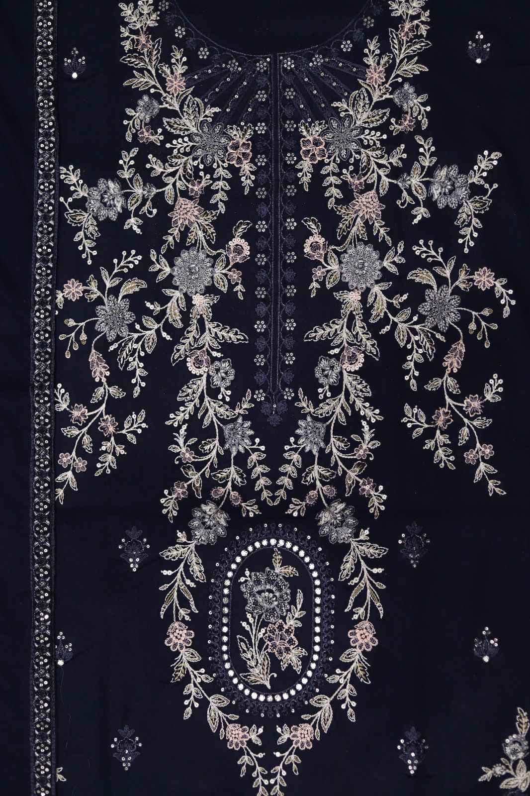 Ikhwan Replica – Premium Dhanak 3-Piece Heavy Embroidered Suit with Ready-to-Wear Shawl | Winter Collection 2025 (Navy Blue)