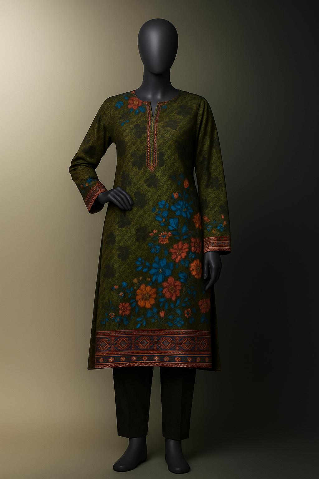 Shamray Luxury 3-Piece Unstitched Lawn Suit – Elegant Green - Ikhwan Unstitched