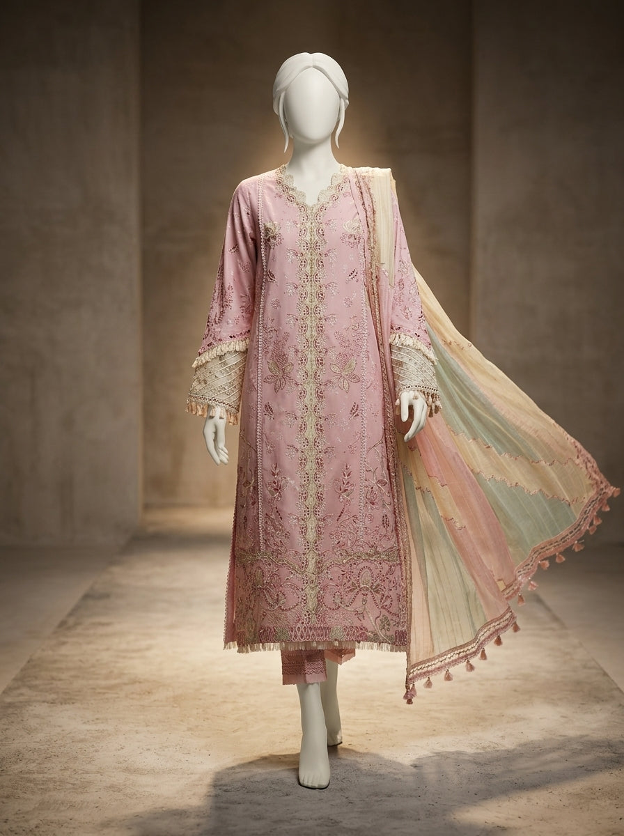 Premium Airjet Lawn 3-Piece Heavy Embroidered Suit with Swiss Voile Dupatta | Summer Lawn Collection 2026