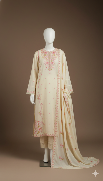 Premium Dhanak Fabric 3-Piece Unstitched Suit – Exquisite Embroidery & Digital Printed Shawl (Ikhwan New Arrivals ’25 | November Drop 1)