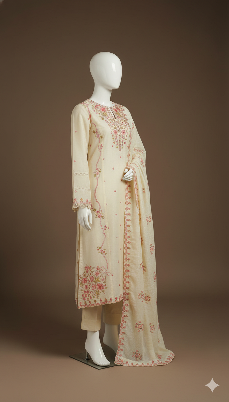 Premium Dhanak Fabric 3-Piece Unstitched Suit – Exquisite Embroidery & Digital Printed Shawl (Ikhwan New Arrivals ’25 | November Drop 1)