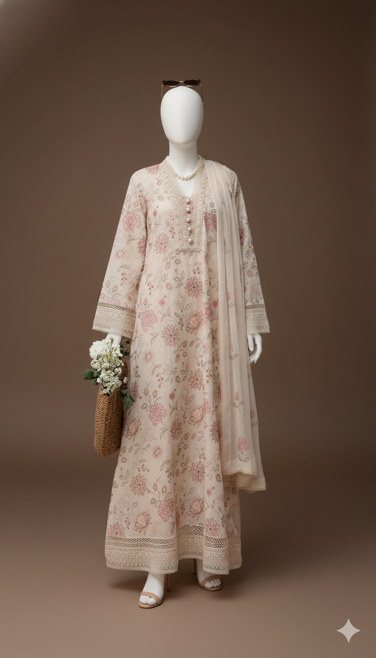 Dhanak Hit Codes | Premium Multi-Head Embroidered 3-Piece Suit with Dhanak Shawl (Ikhwan New Arrivals – November Drop 1)