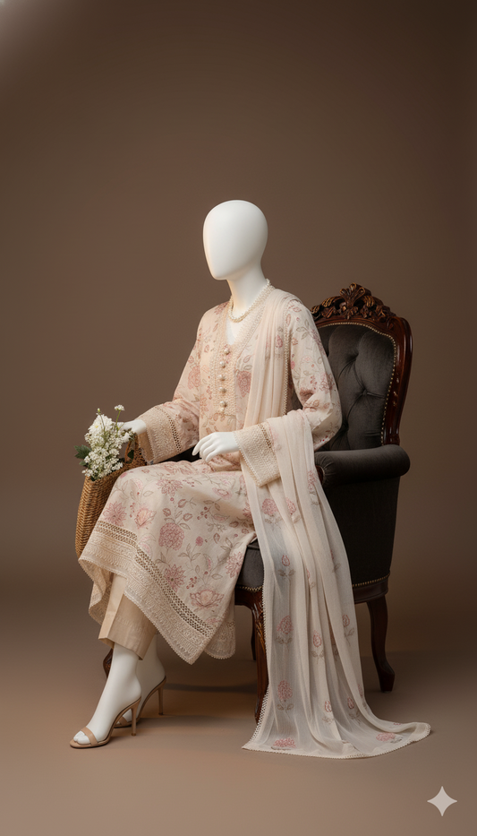 Dhanak Hit Codes | Premium Multi-Head Embroidered 3-Piece Suit with Dhanak Shawl (Ikhwan New Arrivals – November Drop 1)