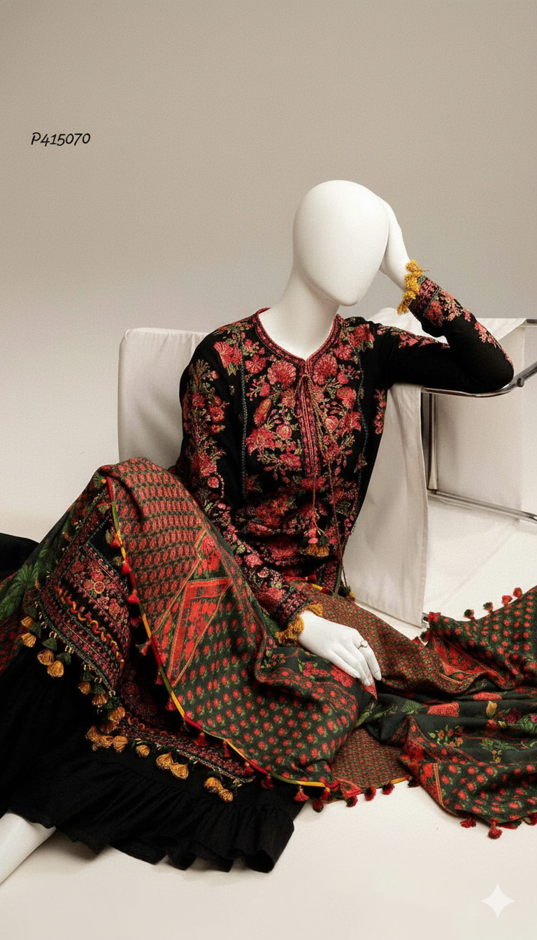 Dhanak Hit Codes | Premium Heavy Embroidered 3-Piece Dhanak Suit with Digital Printed Shawl (Ikhwan New Arrivals – November Drop 1)