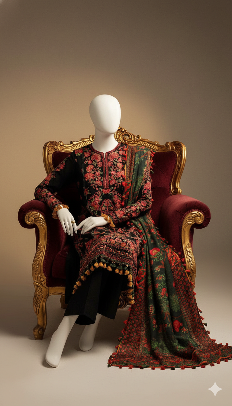 Dhanak Hit Codes | Premium Heavy Embroidered 3-Piece Dhanak Suit with Digital Printed Shawl (Ikhwan New Arrivals – November Drop 1)