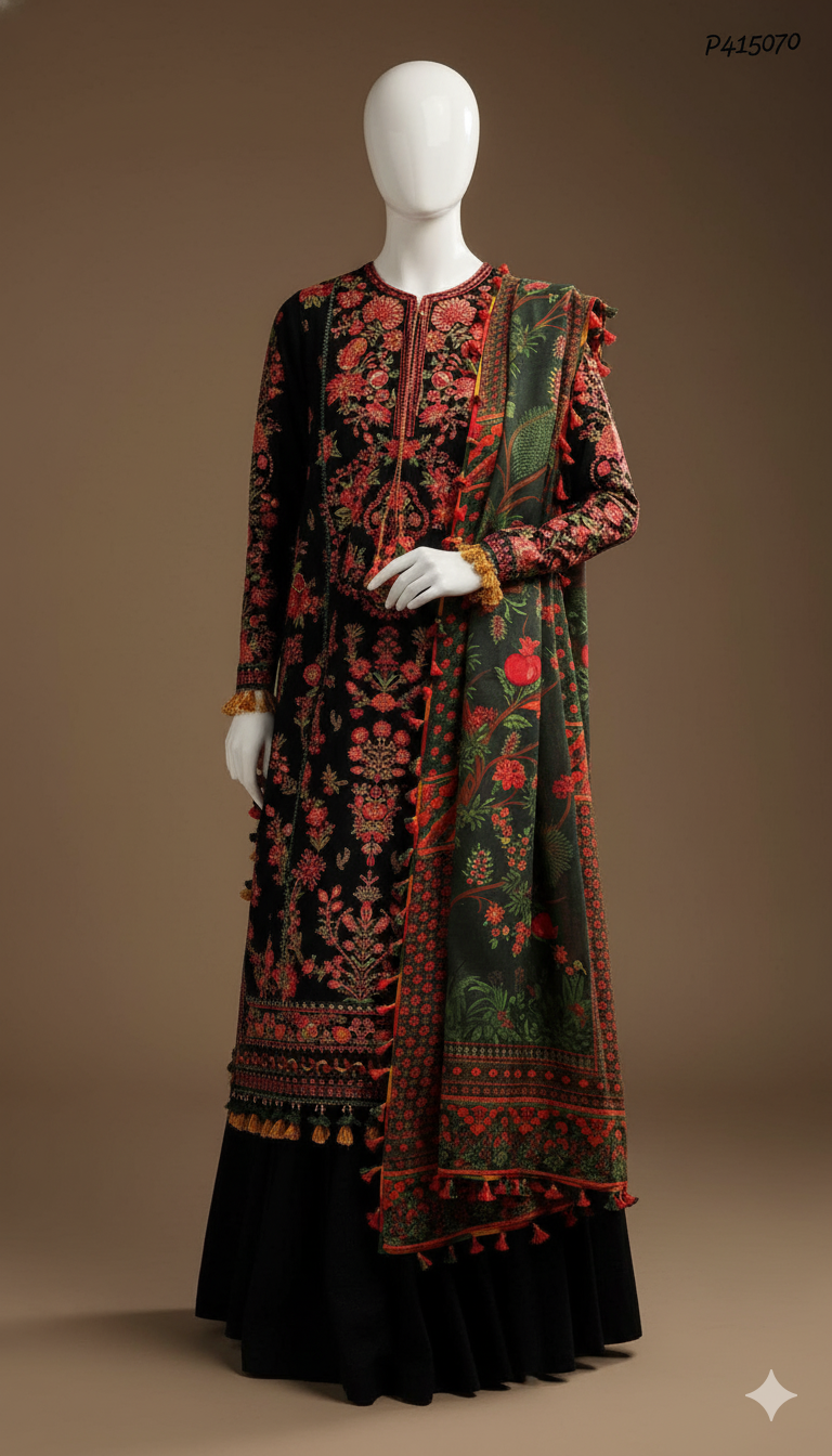 Dhanak Hit Codes | Premium Heavy Embroidered 3-Piece Dhanak Suit with Digital Printed Shawl (Ikhwan New Arrivals – November Drop 1)