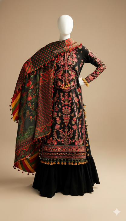 Dhanak Hit Codes | Premium Heavy Embroidered 3-Piece Dhanak Suit with Digital Printed Shawl (Ikhwan New Arrivals – November Drop 1)