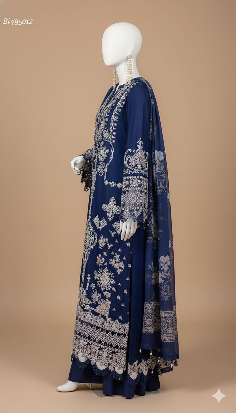 Qalamkar | Premium Pure Dhanak 3-Piece Heavy Embroidered Suit with Twill Printed Shawl (Ikhwan New Arrivals – November Drop 1)