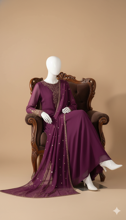 Unstitched Luxury Chiffon 3-Piece Replica Suit with Sequence & Thread Embroidery | Ikhwan New Arrivals – November Drop 1