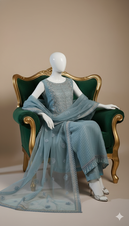 Luxury Organza 3-Piece Embroidered Suit with Adda Work, Cutwork Borders & Ready-to-Wear Dupatta | Ikhwan New Arrivals – November Drop 1