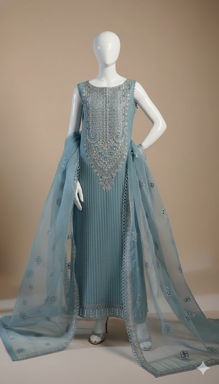 Luxury Organza 3-Piece Embroidered Suit with Adda Work, Cutwork Borders & Ready-to-Wear Dupatta | Ikhwan New Arrivals – November Drop 1