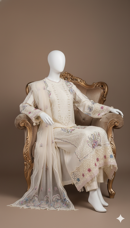 Qalamqar Dhanak Hit Codes – Luxury Pure Dhanak 3-Piece Embroidered Suit with Khaadi Net Dupatta | Ikhwan New Arrivals – November Drop 1