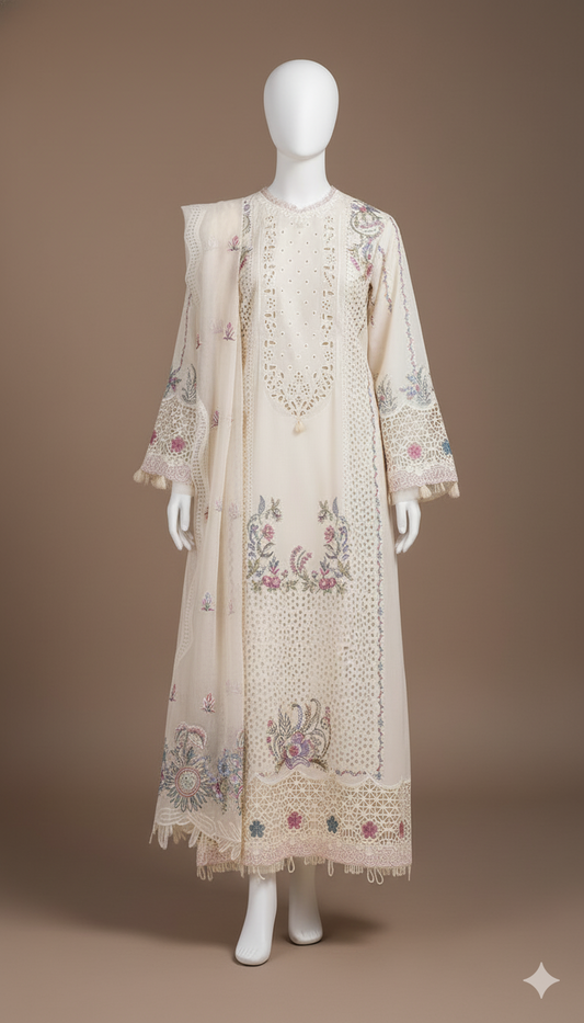 Qalamqar Dhanak Hit Codes – Luxury Pure Dhanak 3-Piece Embroidered Suit with Khaadi Net Dupatta | Ikhwan New Arrivals – November Drop 1