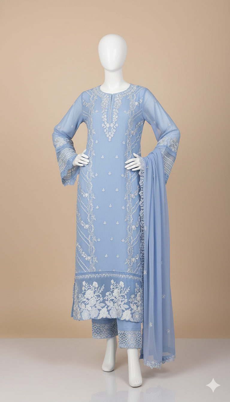 Luxury Thread & Sequins Embroidered Organza 3-Piece Suit | Ikhwan New Arrivals – November Drop 1