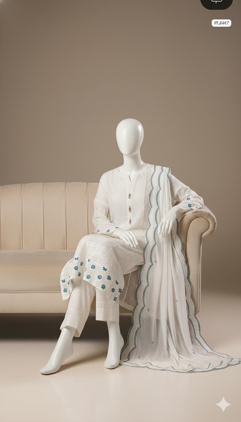 Ikhwan Unstitched – Luxury Chiffon 3-Piece Embroidered Suit with Adda Work & 4-Side Border Dupatta | November Drop 1