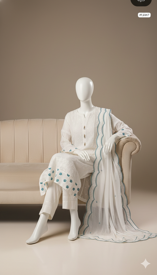 Ikhwan Unstitched – Luxury Chiffon 3-Piece Embroidered Suit with Adda Work & 4-Side Border Dupatta | November Drop 1