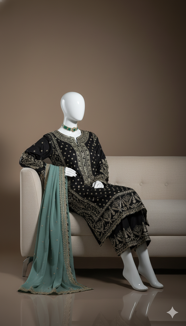 Luxury Embroidered Chiffon 3-Piece Unstitched Suit with Silk Trouser & 4-Side Border Dupatta | Ikhwan New Arrivals – November Drop 1