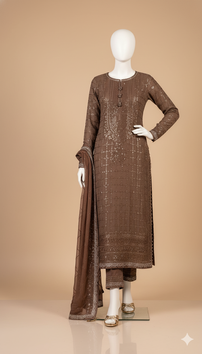 Luxury Embroidered Chiffon 3-Piece Suit with Silk Trouser | Ikhwan New Arrivals – November Drop 1