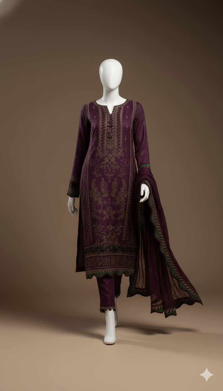 Luxury Air Jet Dhanak 3-Piece Heavy Embroidered Suit with Dhanak Shawl | Ikhwan New Arrivals – November Drop 1