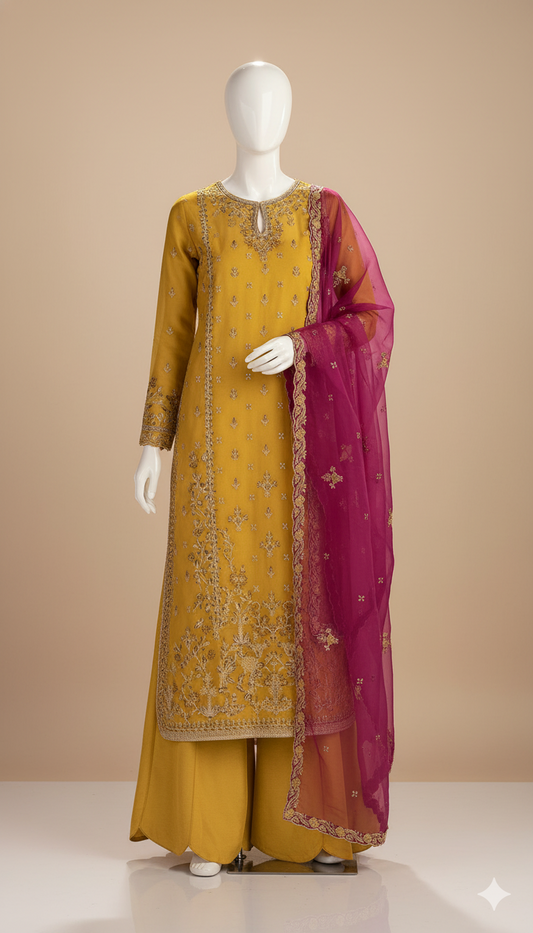 Luxury Organza 3-Piece Embroidered Suit with Silk Trouser | Ikhwan New Arrivals – November Drop 1