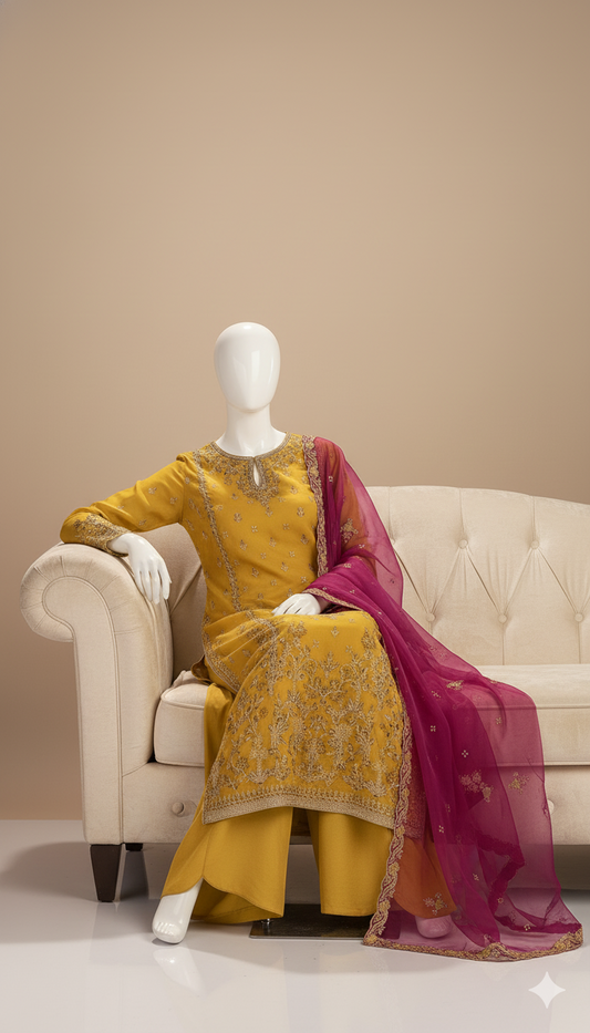 Luxury Organza 3-Piece Embroidered Suit with Silk Trouser | Ikhwan New Arrivals – November Drop 1