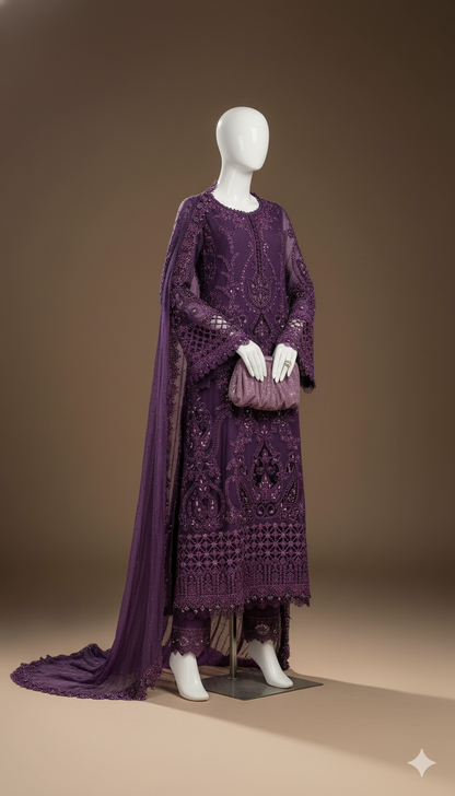 Luxury Chiffon 3-Piece Embroidered Suit with Adda, Stone & Cutwork Detailing | Ikhwan New Arrivals – November Drop 1