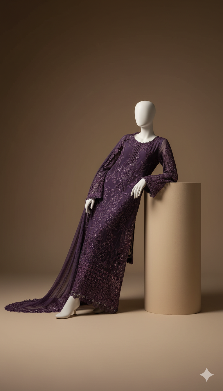 Luxury Chiffon 3-Piece Embroidered Suit with Adda, Stone & Cutwork Detailing | Ikhwan New Arrivals – November Drop 1