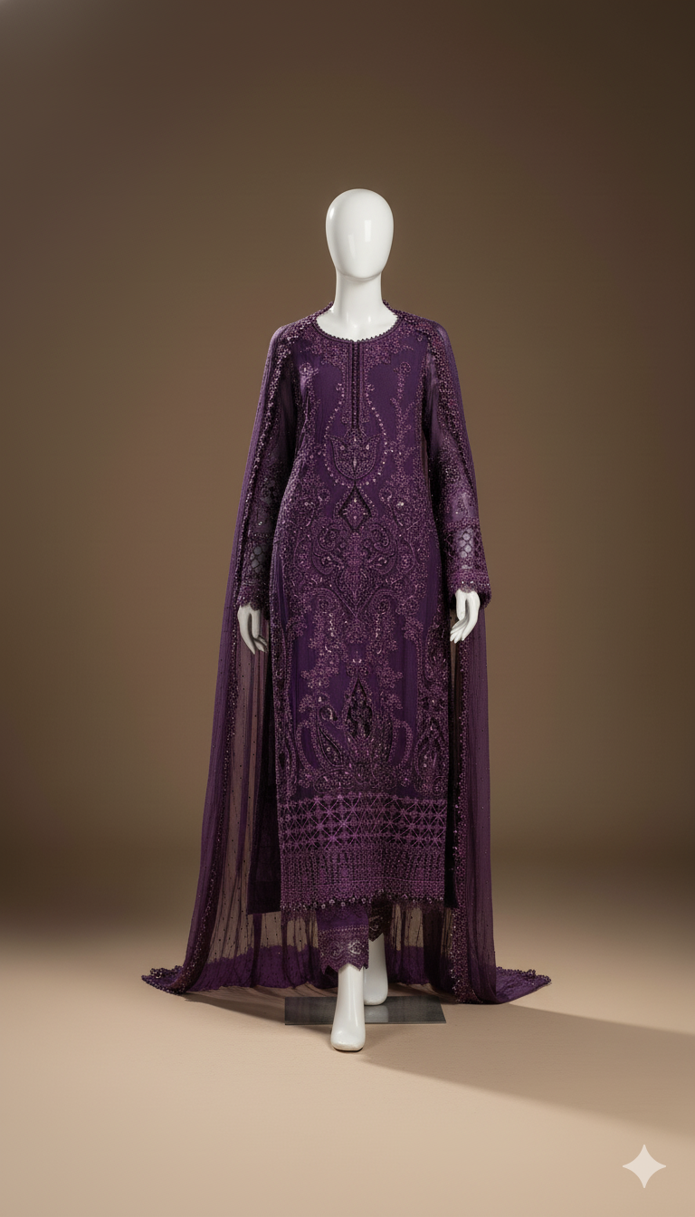 Luxury Chiffon 3-Piece Embroidered Suit with Adda, Stone & Cutwork Detailing | Ikhwan New Arrivals – November Drop 1