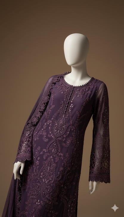 Luxury Chiffon 3-Piece Embroidered Suit with Adda, Stone & Cutwork Detailing | Ikhwan New Arrivals – November Drop 1