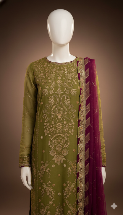 Luxury Chiffon 3-Piece Replica with Heavy Sequence Embroidery & Satin Silk Trouser | Ikhwan New Arrivals – November Drop 1