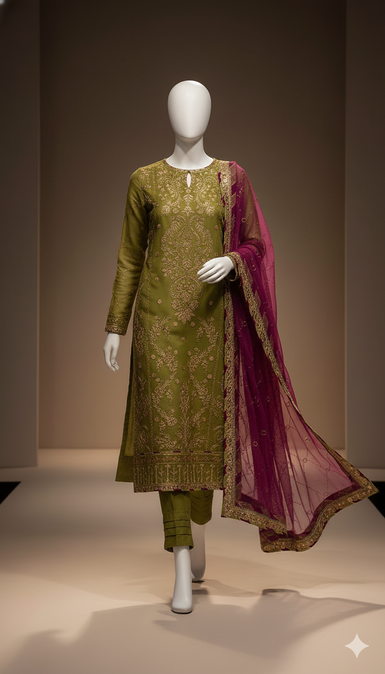 Luxury Chiffon 3-Piece Replica with Heavy Sequence Embroidery & Satin Silk Trouser | Ikhwan New Arrivals – November Drop 1