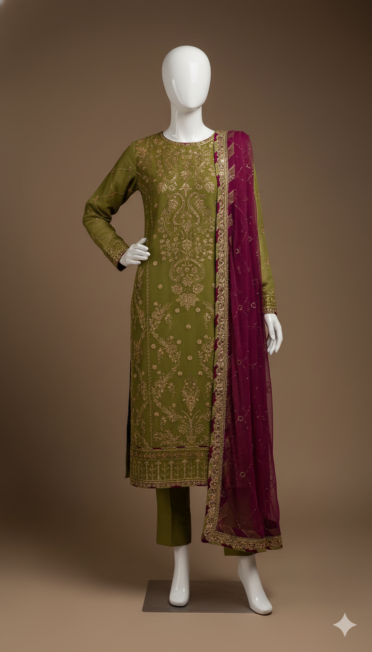 Luxury Chiffon 3-Piece Replica with Heavy Sequence Embroidery & Satin Silk Trouser | Ikhwan New Arrivals – November Drop 1