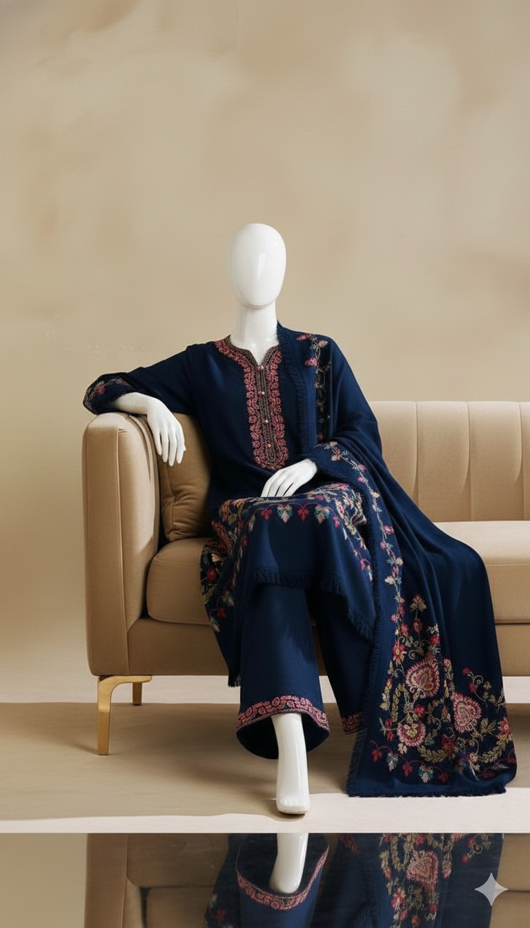 Qalamkar | Premium Pure Dhanak 3-Piece Heavy Embroidered Suit with Embroidered Shawl | Ikhwan New Arivals November Drop 1