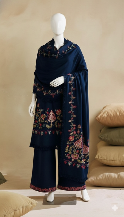 Qalamkar | Premium Pure Dhanak 3-Piece Heavy Embroidered Suit with Embroidered Shawl | Ikhwan New Arivals November Drop 1