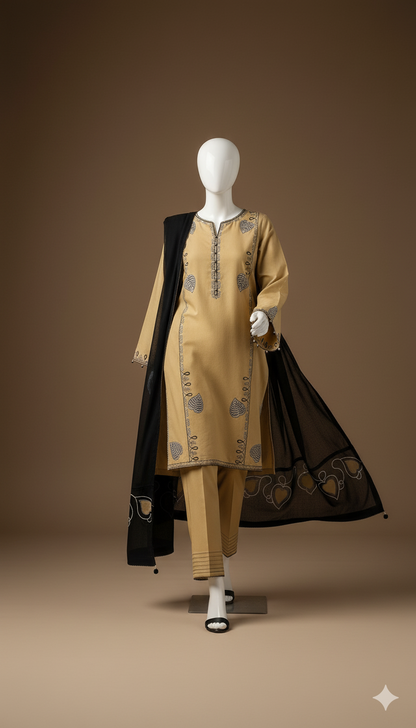 Luxury Dhanak 3-Piece Heavy Embroidered Suit with Dhanak Shawl | Ikhwan Winter Collection 2025