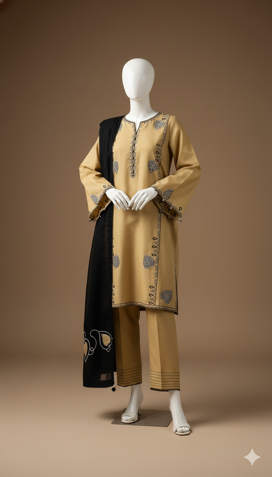 Luxury Dhanak 3-Piece Heavy Embroidered Suit with Dhanak Shawl | Ikhwan Winter Collection 2025