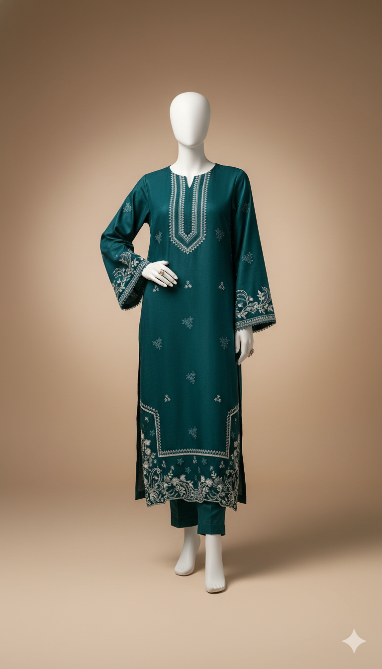 Luxury Dhanak 3-Piece Heavy Embroidered Suit with Digital Printed Shawl | Ikhwan Winter Collection New Arival