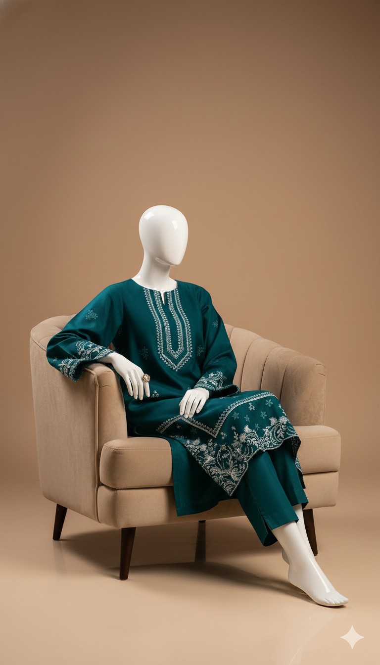 Luxury Dhanak 3-Piece Heavy Embroidered Suit with Digital Printed Shawl | Ikhwan Winter Collection New Arival