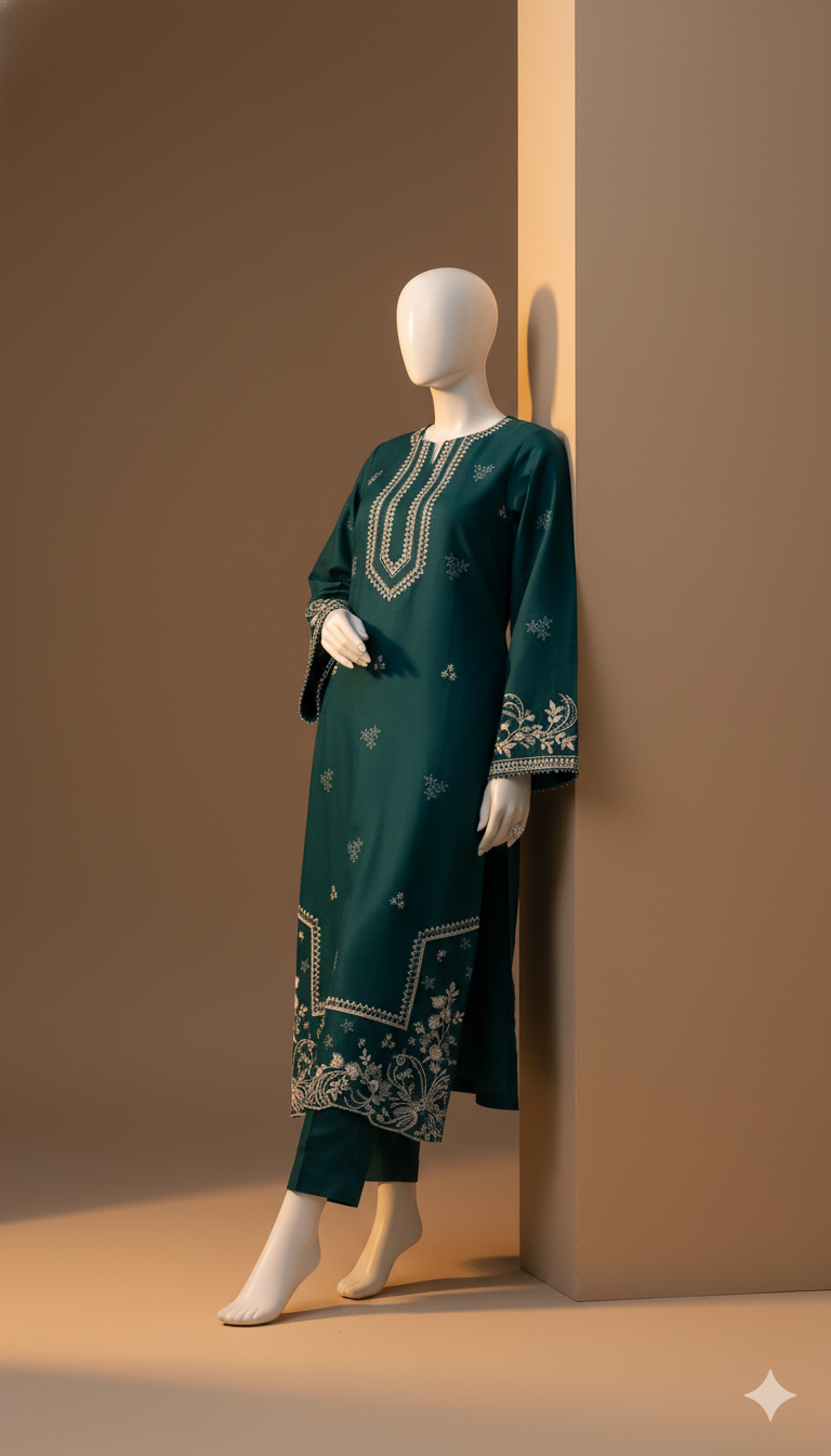 Luxury Dhanak 3-Piece Heavy Embroidered Suit with Digital Printed Shawl | Ikhwan Winter Collection New Arival