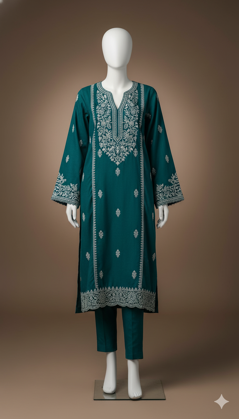 Luxury Dhanak 3-Piece Heavy Embroidered Suit with Digital Printed Shawl | Ikhwan Winter Collection New Arival