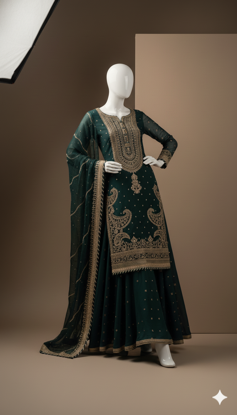 Luxury Embroidered Chiffon 3-Piece Suit with Heavy Gharara & Signature Dupatta | Ikhwan New Arrivals – November Drop 2