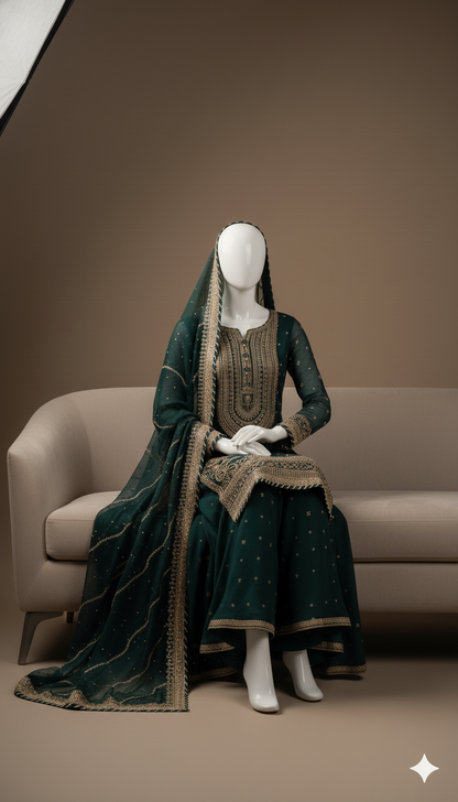 Luxury Embroidered Chiffon 3-Piece Suit with Heavy Gharara & Signature Dupatta | Ikhwan New Arrivals – November Drop 2