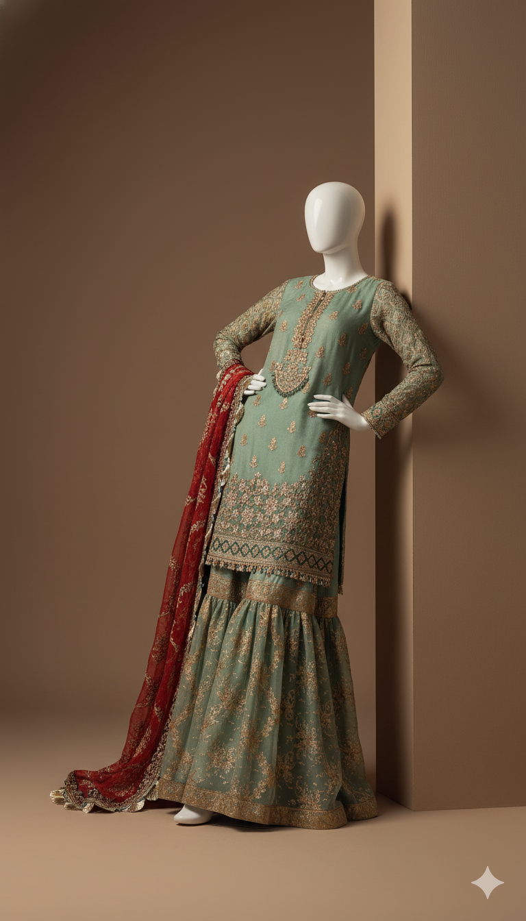 Luxury Mysoori Embroidered 3-Piece Suit with Organza Lehenga & Heavy Dupatta | Ikhwan New Arrivals – November Drop 2