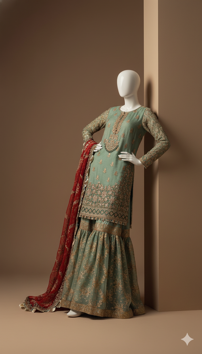 Luxury Mysoori Embroidered 3-Piece Suit with Organza Lehenga & Heavy Dupatta | Ikhwan New Arrivals – November Drop 2