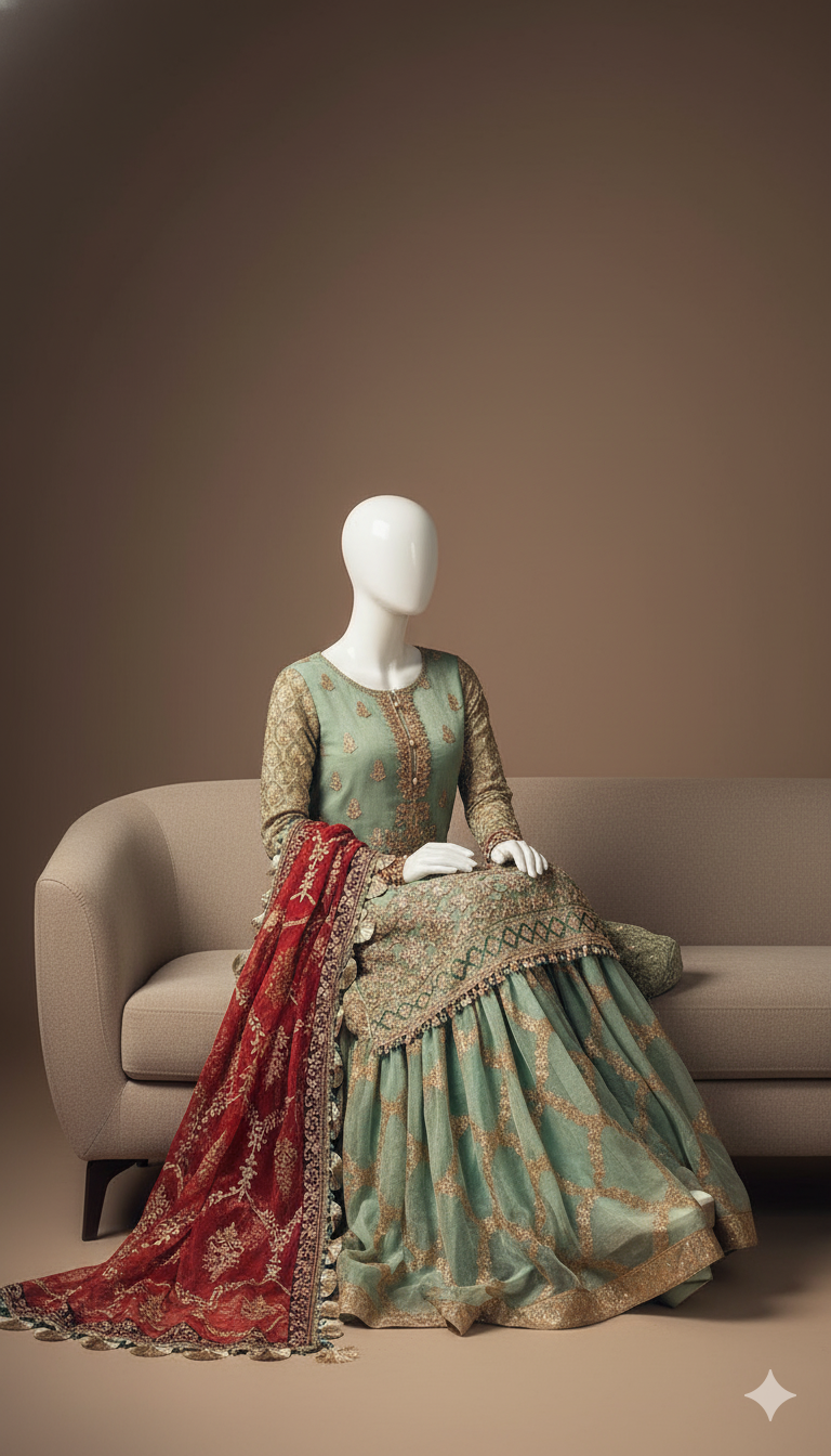 Luxury Mysoori Embroidered 3-Piece Suit with Organza Lehenga & Heavy Dupatta | Ikhwan New Arrivals – November Drop 2