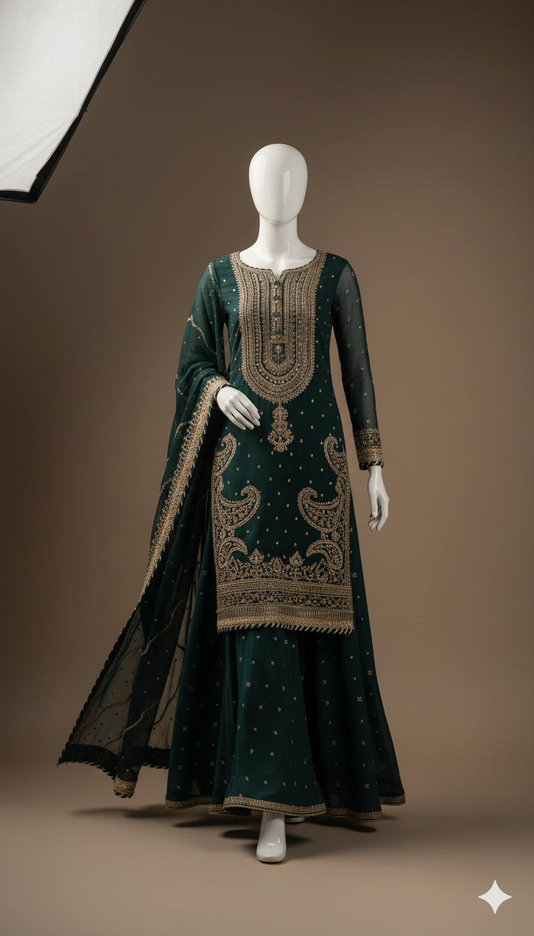 Luxury Embroidered Chiffon 3-Piece Suit with Heavy Gharara & Signature Dupatta | Ikhwan New Arrivals – November Drop 2