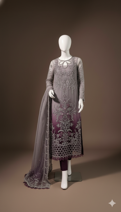 Luxury Tie & Dye Organza 3-Piece Suit with Handwork Embroidery & Double-Tone Dupatta | Ikhwan New Arrivals – November Drop 2